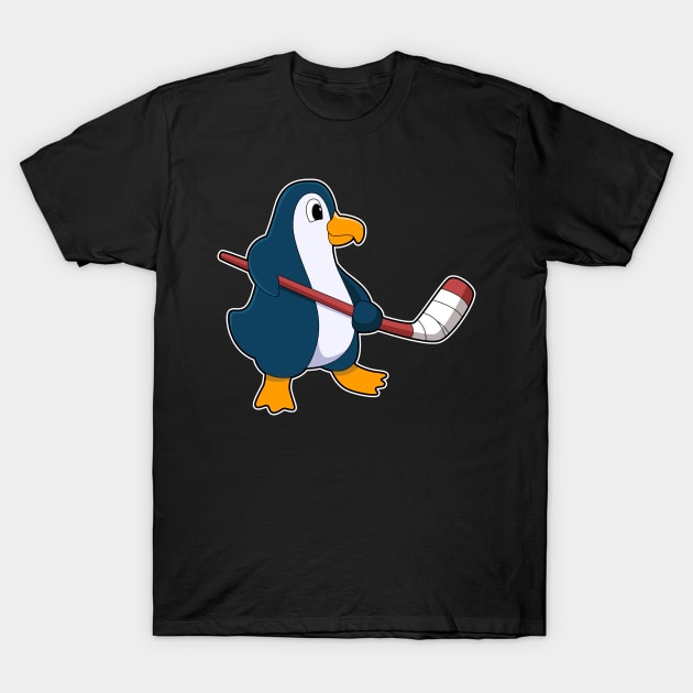 Penguin at Ice hockey with Ice hockey stick T-Shirt by Markus Schnabel